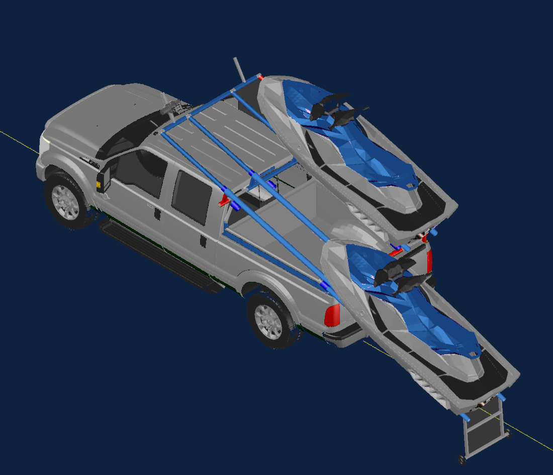 Two Sea-Doos loaded on the Frostrack — CAD render