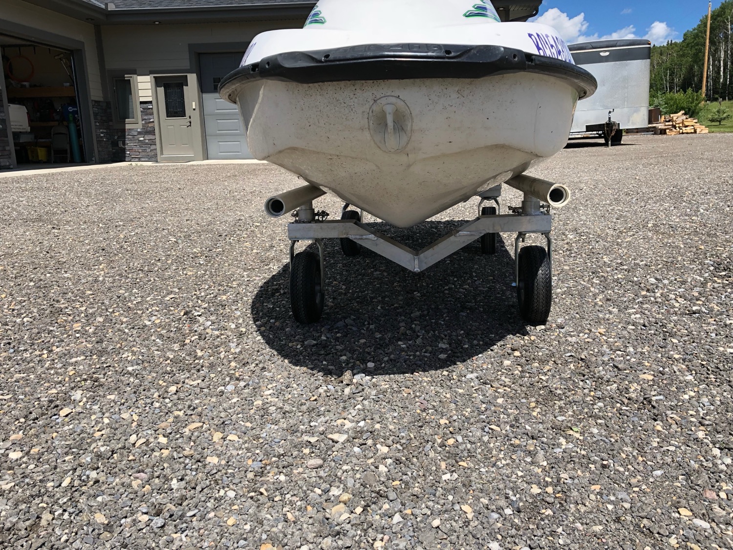 Hull on the dolly, front view