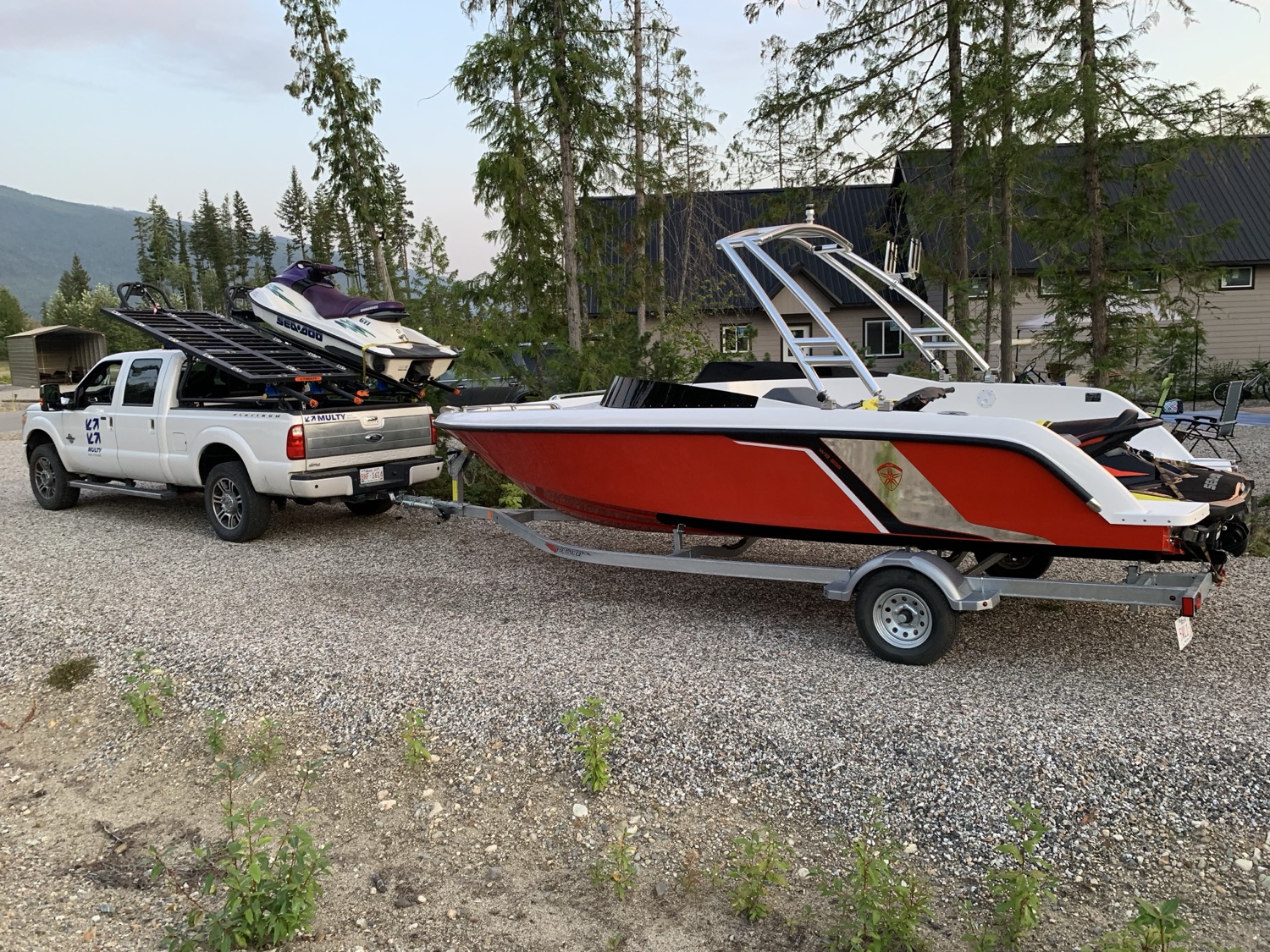 PWC on the rack, boat on the trailer
